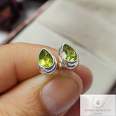 Green Peridot Stud Earring, 925 Sterling Silver Earring, Handmade Stud, Natural Gemstone, Bridesmaid Jewelry, Boho Earring, Gift For Wife